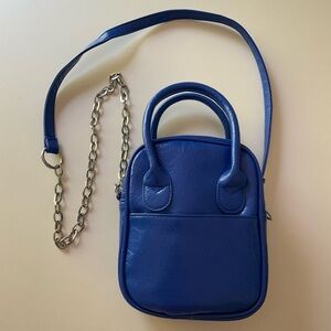 NEW Blue Faux Soft Patent Leather Bag Purse Handles Crossbody Chain Strap